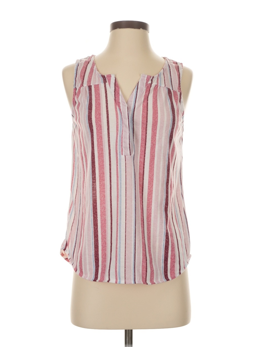Eden & Olivia Pink and White Striped Sleeveless V-Neck Tank